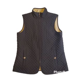 Chaps Women’s Size Medium Black/Tan Reversible Quilted Vest Both Sides Zip Up